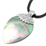 Rhodium Plated Shell Pendant with Mesh Necklace