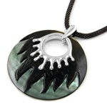 Rhodium Plated Shell Pendant with Mesh Necklace