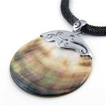 Rhodium Plated Shell Pendant with Mesh Necklace