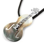 Rhodium Plated Shell Pendant with Adjustable Necklace - Guitar