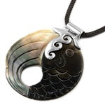Rhodium Plated Shell Pendant - Fish Design with Mesh Necklace