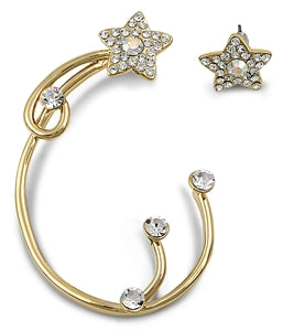 Wrap Around Cuff Fashion Earring - Stars w/ Crystals