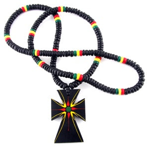 Wooden Bead Necklace with Cross Pendant