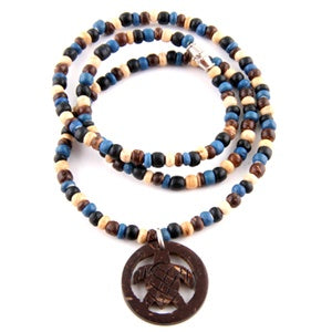 Wooden Bead Necklace - Turtle Pendant