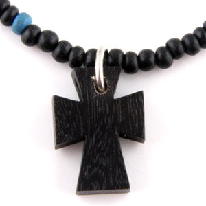 Wooden Bead Necklace - Cross Pendant