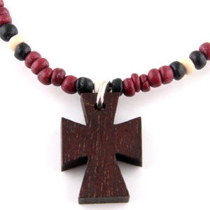 Wooden Bead Necklace - Cross Pendant