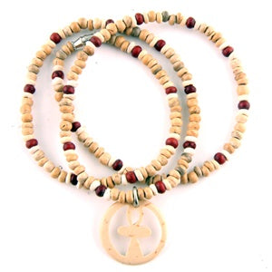 Wooden Bead Necklace - Ankh Cross Pendant