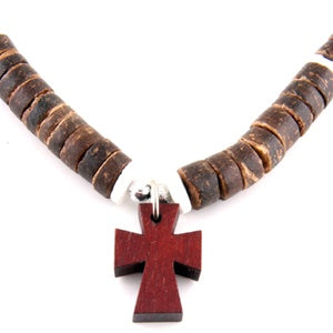 Wooden Bead Necklace - Cross Pendant