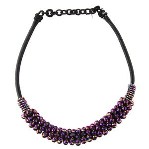 Beaded Cord Necklace - Purple