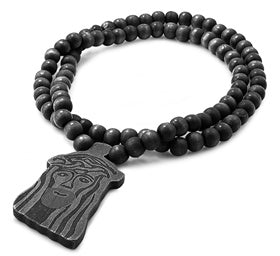 Wooden Bead Necklace - Jesus's Face