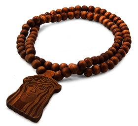 Wooden Bead Necklace - Jesus's Face