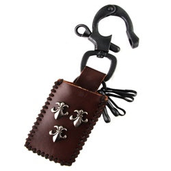 Leather Knife Holder and Key Chain - Metal Cross Accent - Black