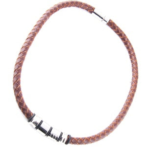 Genuine Leather Braided Necklace with Stainless Steel Accent