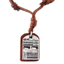 Genuine Brown Leather Cord Necklace / Leather Choker / Dog Tag Pendant