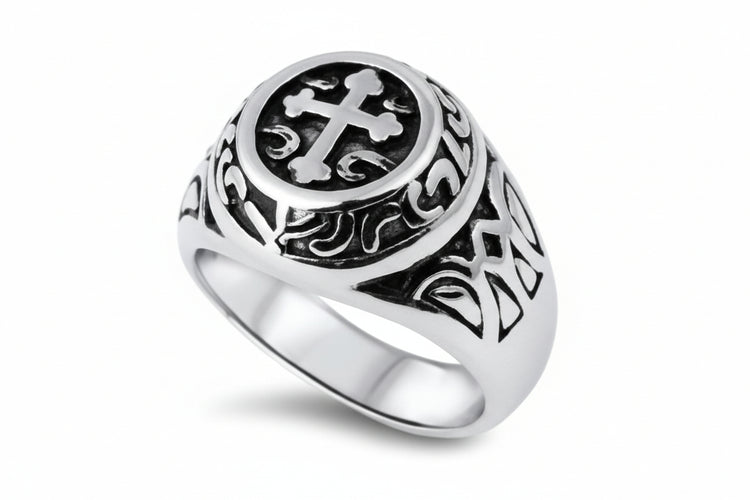 Stainless Steel Ring - Casting Ring With Crucifix Design