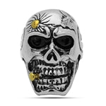 Stainless Steel Casting Ring - Skull with Gold Tone Bullet Headshot