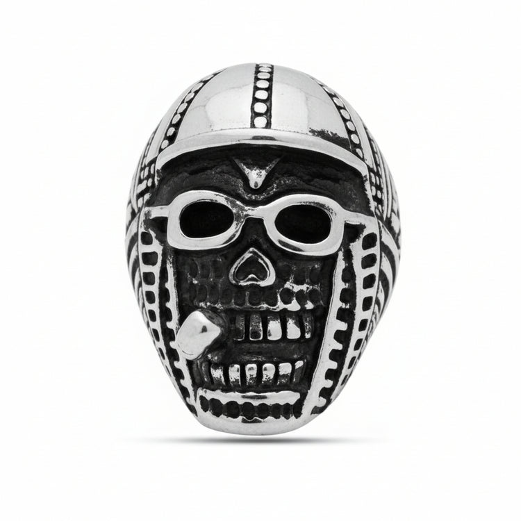 Stainless Steel Casting Ring - Skull with Hat and Pipe