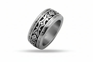 Stainless Steel Casting Ring Oxidized Floral Tribal Pattern