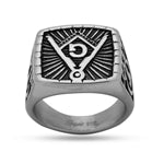 Stainless Steel Casting Ring Oxidized Signet Masonic Symbol