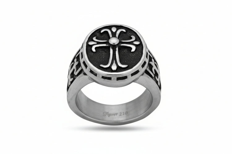 Stainless Steel Casting Ring Oxidized Floral Celtic Cross