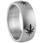 Stainless Steel Dome Shape Ring - Pot Marijuana leaf