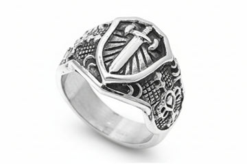 Stainless Steel Casting Ring - Sword and Shield Tribal Design