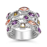 Stainless Steel Ring Twist Rope Multicolored CZ