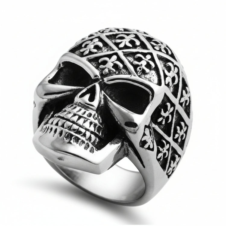 Stainless Steel Casting Ring - Fleur De Lis Skull