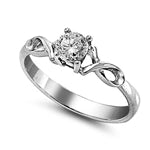 Stainless Steel Twist Solitaire Ring with Clear CZ Accent
