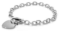 Stainless Steel Bracelet - Charm Link w/Heart