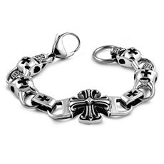 Stainless Steel Bracelet with Skull and Cross