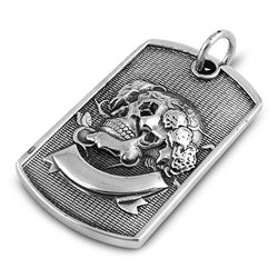 Stainless Steel Pendant - Skull w/ Rose and Leaves Design