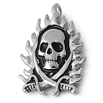 Stainless Steel Pendant - Flaming Skull Pirate Design