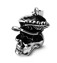 Stainless Steel Pendant - Skull w/ Hat and Feather