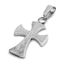 Stainless Steel Pendant - Cross w/ Flame Design