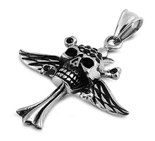 Stainless Steel Pendant - Skull on a Cross w/ Wings