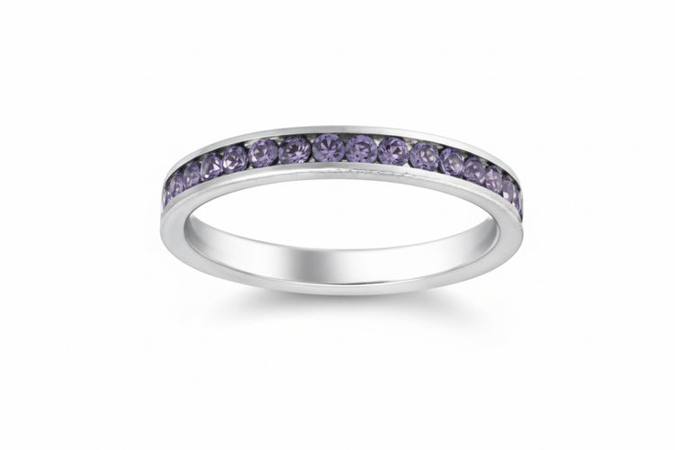 Stainless Steel Ring - Eternity Band w/ Amethyst CZ