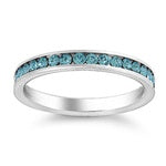 Stainless Steel Ring - Eternity Band w/ Aquamarine CZ