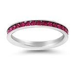 Stainless Steel Ring - Eternity Band w/ Fuschia Pink CZ