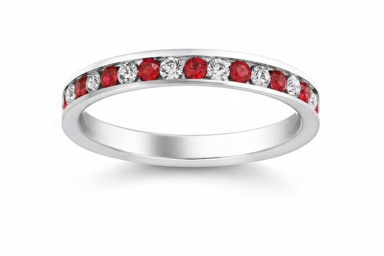 Stainless Steel Ring - Eternity Band w/ Garnet Clear CZ