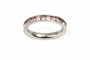Stainless Steel Ring - Eternity Band w/ Pink and Clear CZ