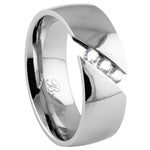 Stainless Steel Ring - Diagonal CZ