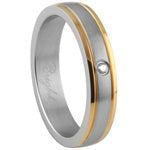 Stainless Steel Ring - Gold Rims CZ
