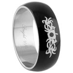Stainless Steel Ring - Black Enamel Tribal