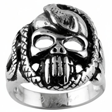 Stainless Steel Biker Ring - Snake Skull