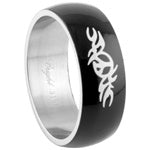 Stainless Steel Ring - Black Enamel Tribal 2