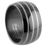 Stainless Steel Ring - Black & Lined