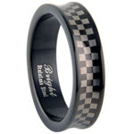 Stainless Steel Ring - Flared Checkered Black Enameled