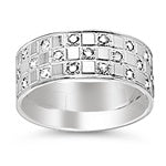 Stainless Steel Wedding Band with Checkered CZ