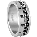 Stainless Steel Ring - Chain Inlay Roman Numeral